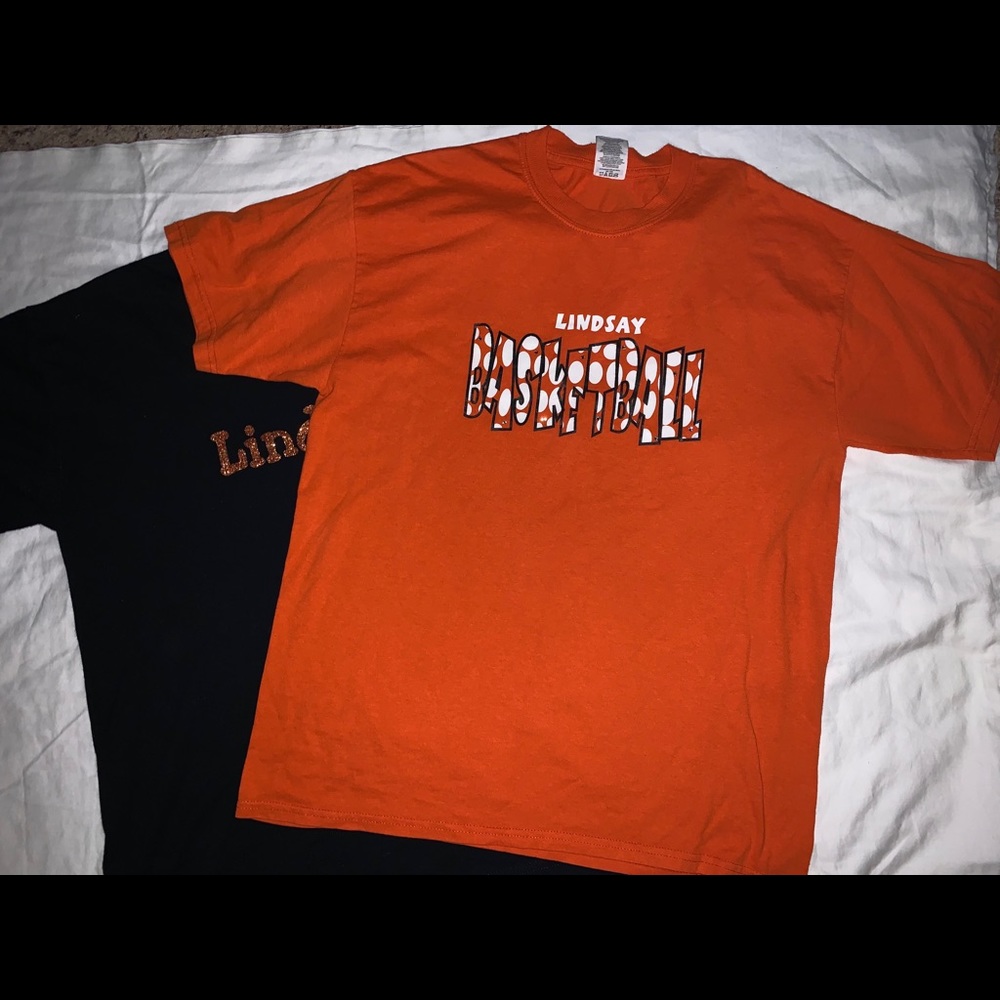 Shirt-Two Lindsay shirts One says Basketball on it